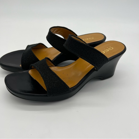 Geox Respira Leather Wedge Slide Sandals Black Slip-On Women 10 US Comfort - Picture 12 of 14